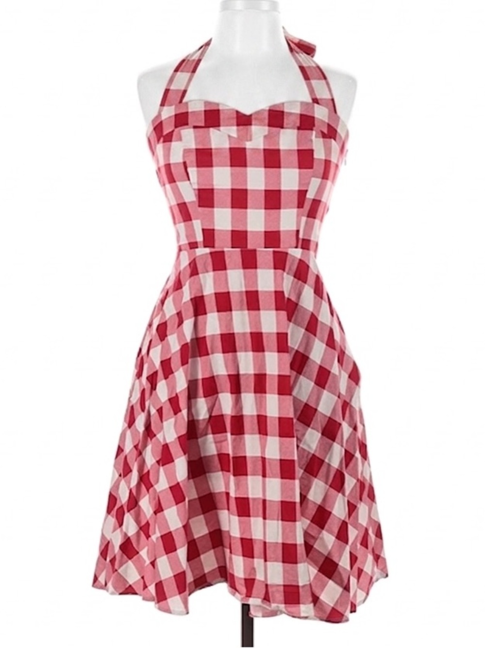 Retro Red Gingham Halter Dress Vintage Style 50s 60s Pinup. Large.